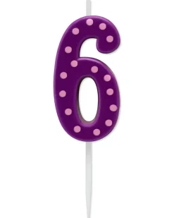 Purple Polka Dots Number 6 Birthday Candle, 1-Count