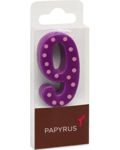 Purple Polka Dots Number 9 Birthday Candle, 1-Count