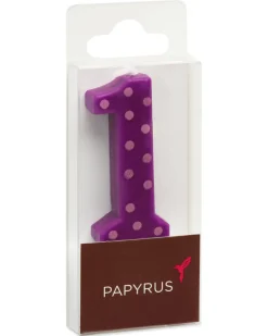 Purple Polka Dots Number 1 Birthday Candle, 1-Count