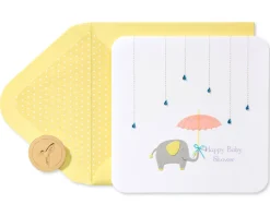 Raindrops Umbrella and Elephant Baby Shower Greeting Card