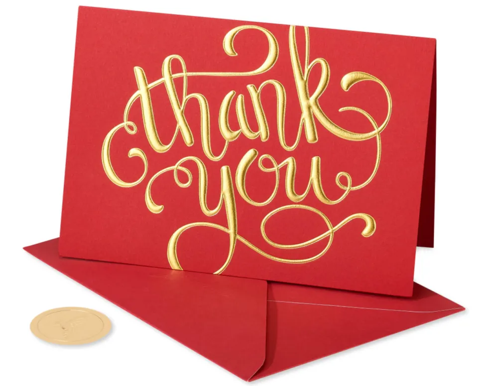 Red and Gold Thank You Holiday Boxed Cards, 12-Count