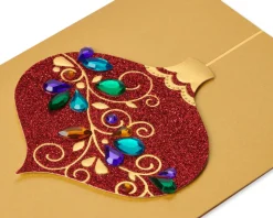 Red Glitter Holiday Ornament Christmas Cards Boxed, 8-Count