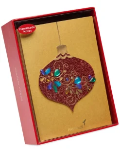 Red Glitter Holiday Ornament Christmas Cards Boxed, 8-Count