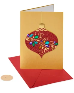 Red Glitter Holiday Ornament Christmas Cards Boxed, 8-Count