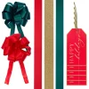 Red, Green and Gold Christmas Gift Tags, Ribbons and Bows for Gift Wrapping, 10-Count