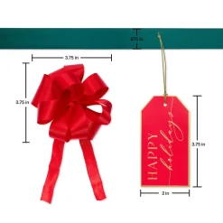 Red, Green and Gold Christmas Gift Tags, Ribbons and Bows for Gift Wrapping, 10-Count