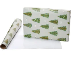 Red Plaid and Pine Trees Holiday Wrapping Paper Rolls, 2 Rolls