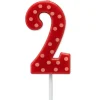 Red Polka Dots Number 2 Birthday Candle, 1-Count
