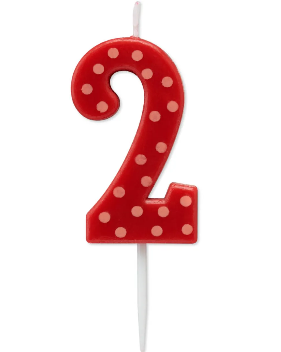 Red Polka Dots Number 2 Birthday Candle, 1-Count