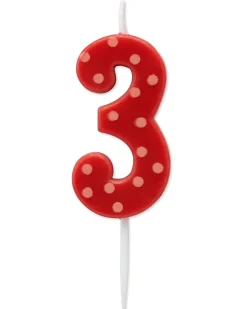Red Polka Dots Number 3 Birthday Candle, 1-Count