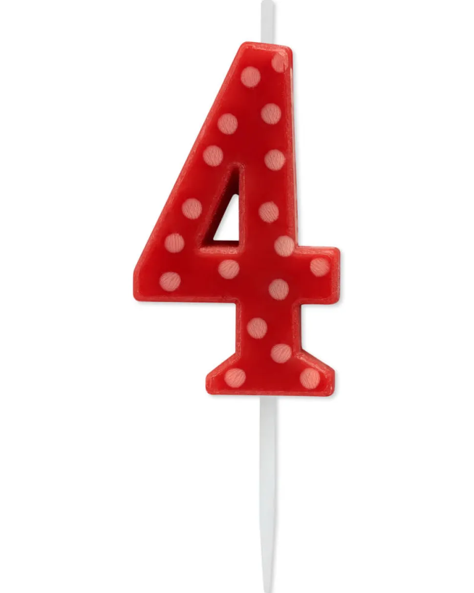 Red Polka Dots Number 4 Birthday Candle, 1-Count