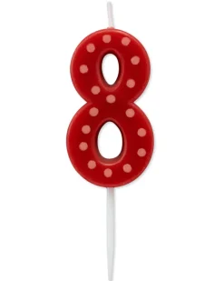 Red Polka Dots Number 8 Birthday Candle, 1-Count