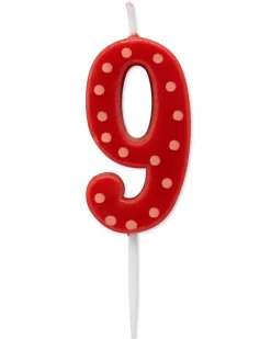 Red Polka Dots Number 9 Birthday Candle, 1-Count