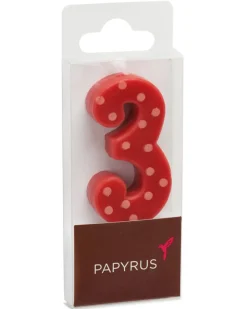 Red Polka Dots Number 3 Birthday Candle, 1-Count