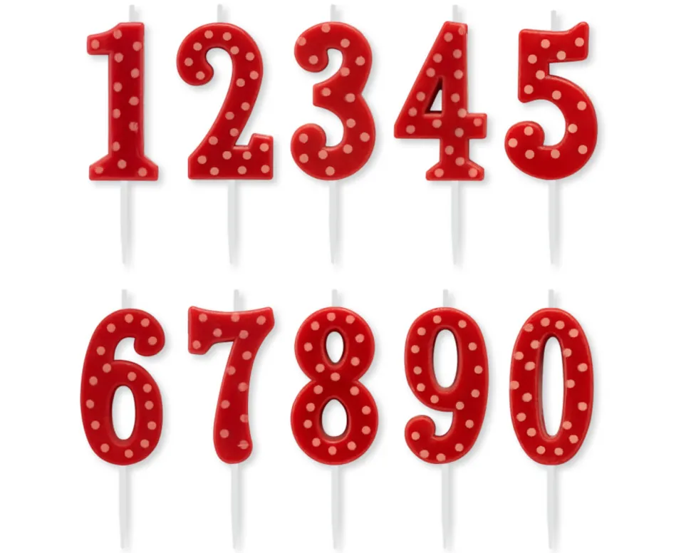 Red Polka Dots Number Birthday Candles Pack, 10-Count