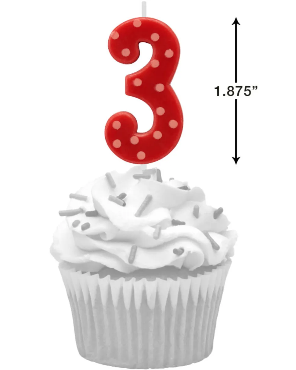 Red Polka Dots Number Birthday Candles Pack, 10-Count