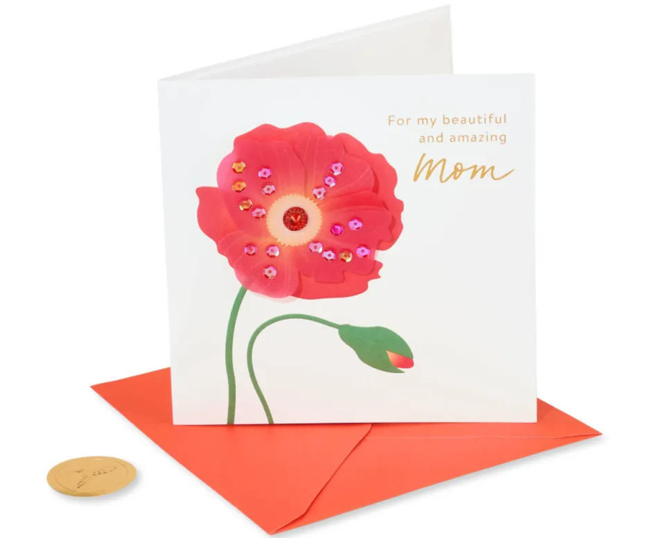 Red Poppy Birthday Greeting Card for Mom