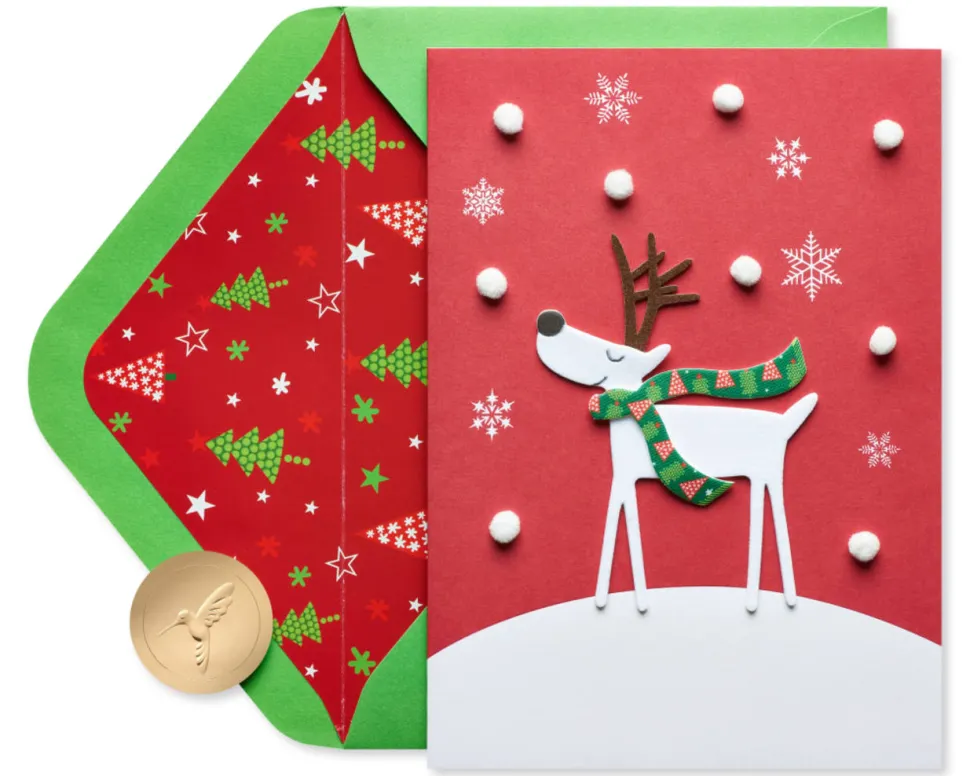 Reindeer in Snow Happy Holidays Greeting Card