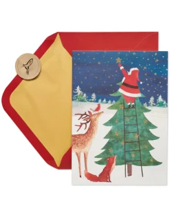 Santa Reaching for a Holiday Star Christmas Cards Boxed, 14-Count
