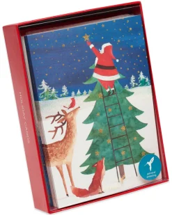 Santa Reaching for a Holiday Star Christmas Cards Boxed, 14-Count
