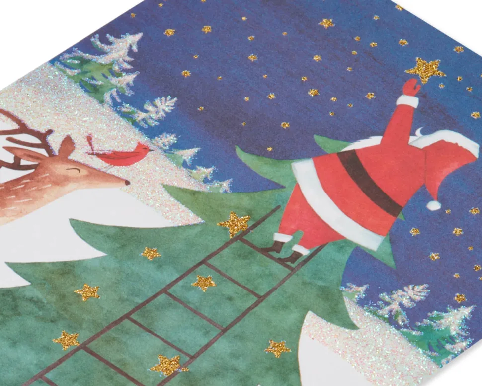 Santa Reaching for a Holiday Star Christmas Cards Boxed, 14-Count