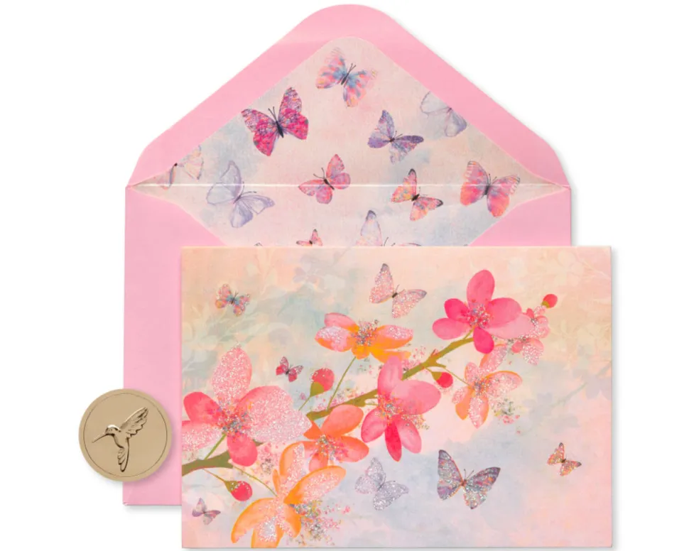 Scattered Blossoms Boxed Blank Note Cards with Glitter and Envelopes – BCRF Partnership, 12-Count