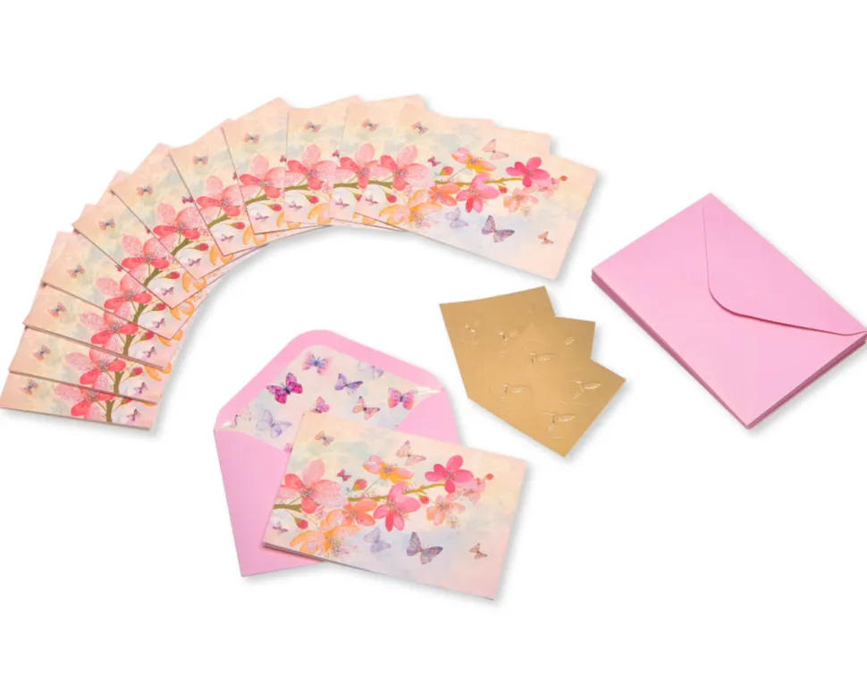 Scattered Blossoms Boxed Blank Note Cards with Glitter and Envelopes – BCRF Partnership, 12-Count