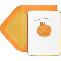 Sequin Pumpkin Happy Halloween Greeting Card
