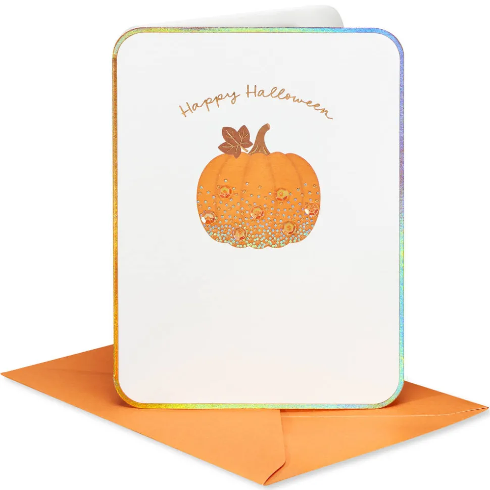 Sequin Pumpkin Happy Halloween Greeting Card