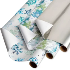 Snowflakes, Silver, Forest Holiday Wrapping Paper Rolls, 3 Rolls
