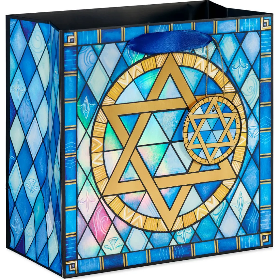 Stained Glass Star of David 8″ Medium Hanukkah Gift Bag, 1 Bag
