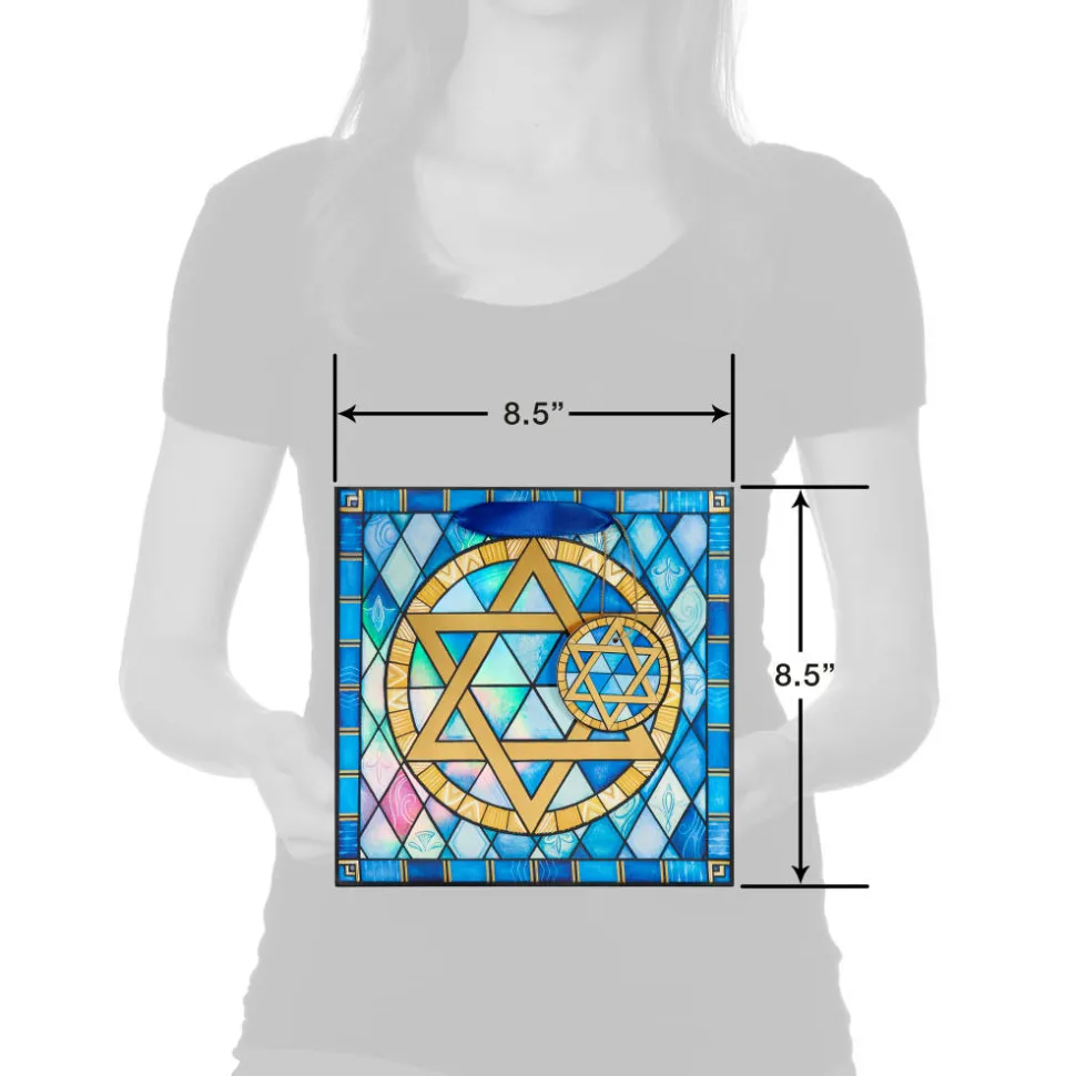 Stained Glass Star of David 8″ Medium Hanukkah Gift Bag, 1 Bag