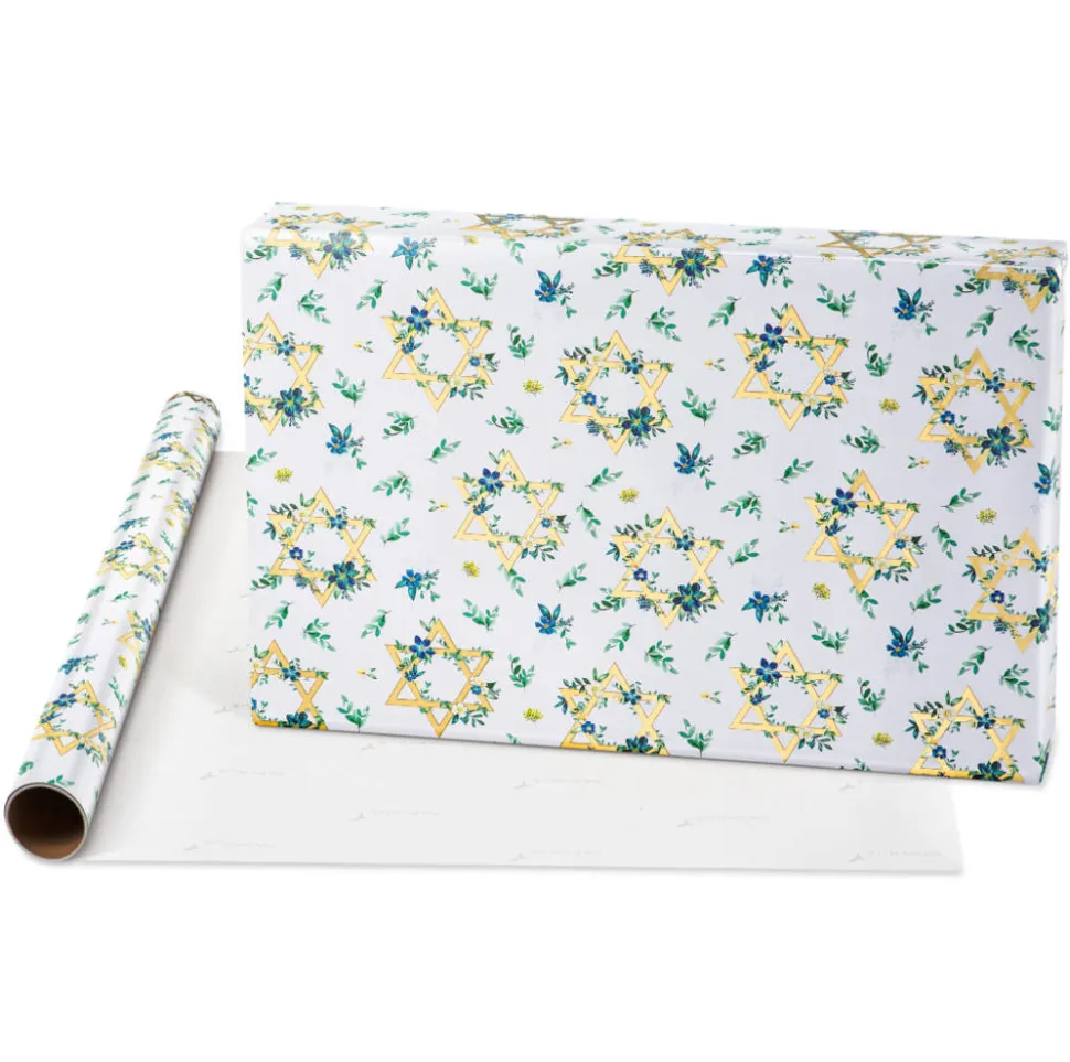 Star of David and Gold Hanukkah Wrapping Paper Rolls, 2 Rolls