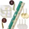 Teal + Gold Stars, Gold Stars Holiday Wrapping Paper Set, 2 Rolls, 2 Ribbons, 5 Tags, 12 Labels