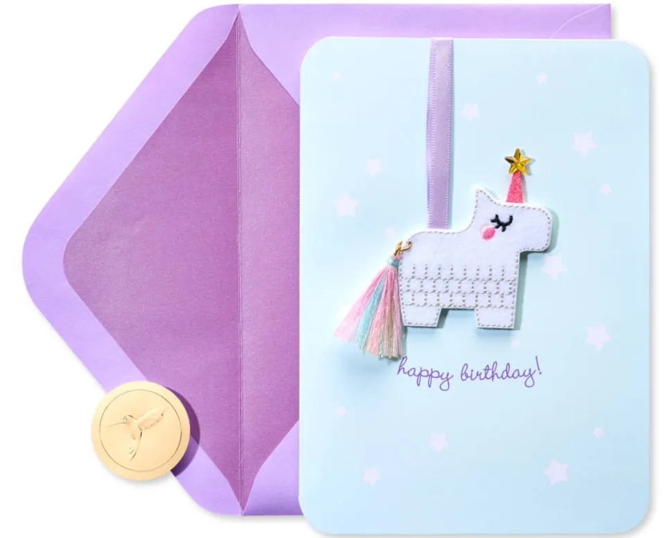 Unicorn Pinata Ornament Birthday Card