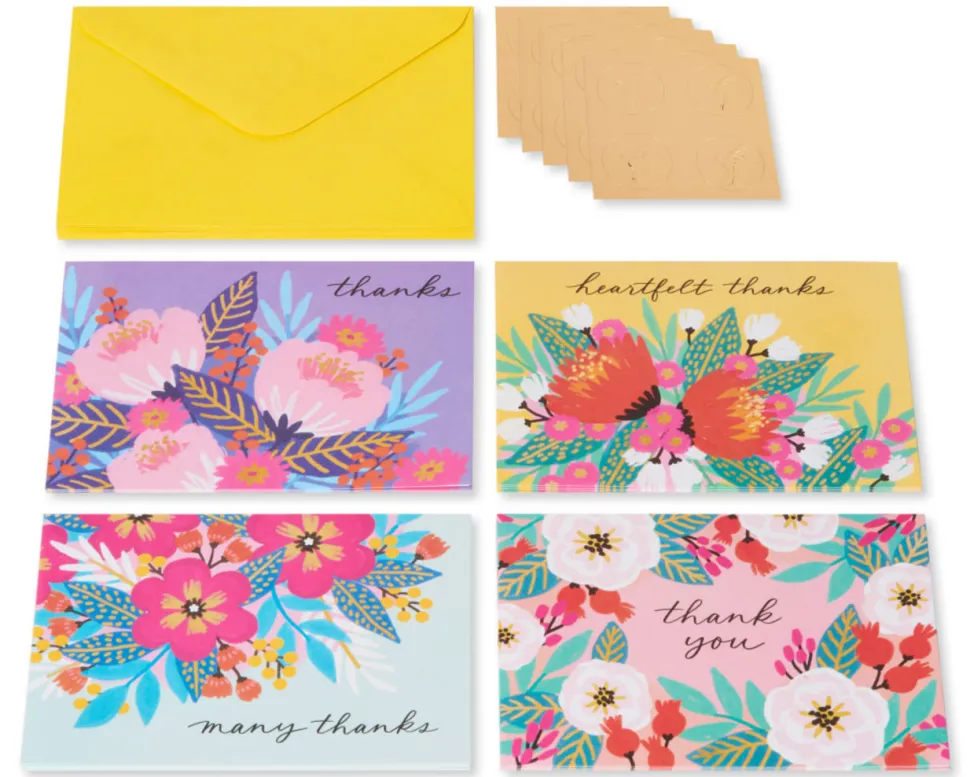 Vibrant Florals Thank You Boxed Blank Note Cards with Envelopes, 20-Count