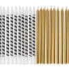 White and Black Stripe and Gold Birthday Candles, 24-Count