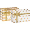White and Gold Holiday Gift Box Set, 4 Boxes, 4 Gift Tags, One Ribbon, 8 Sheets of Solid Tissue