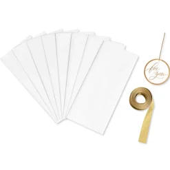 White and Gold Holiday Gift Box Set, 4 Boxes, 4 Gift Tags, One Ribbon, 8 Sheets of Solid Tissue