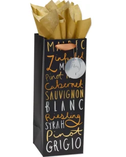 Wine Variety Beverage Gift Bag with Gold Linen Tissue Paper, 1 Gift Bag and 4 Sheets of Tissue Paper