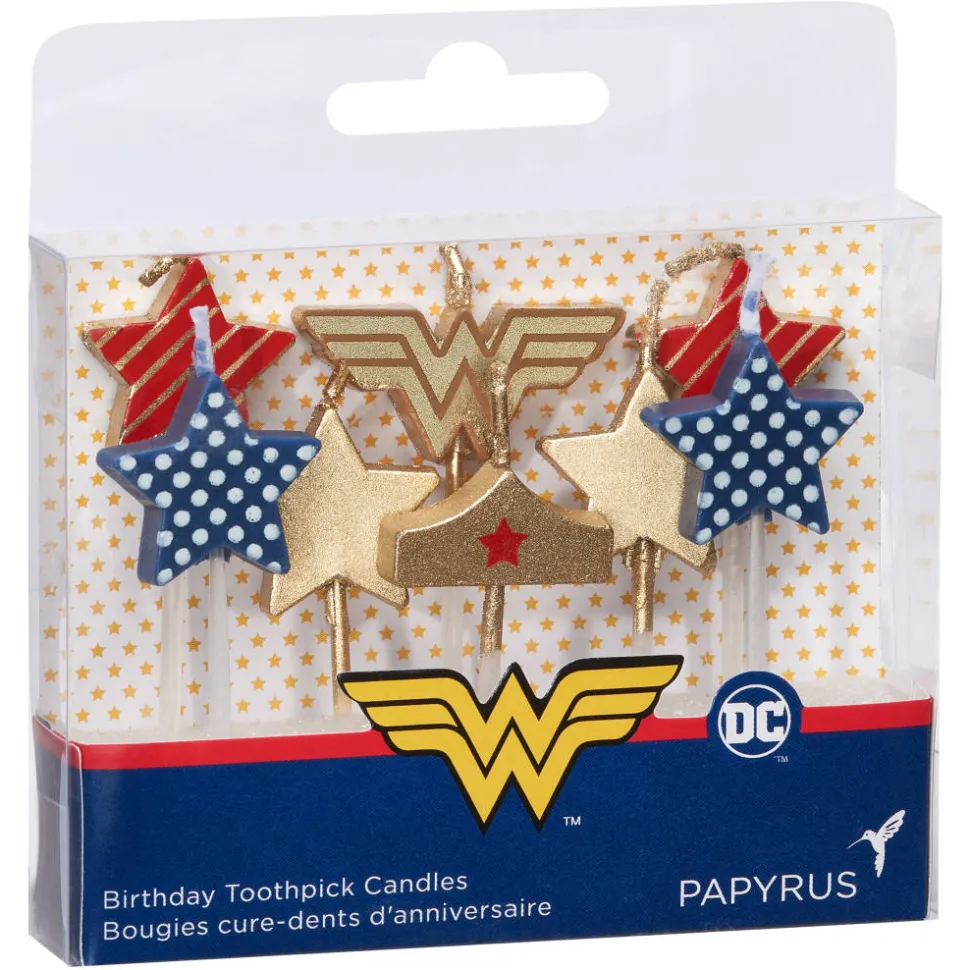 Wonder Woman Stars Cake Topper Birthday Candles, 8-Count