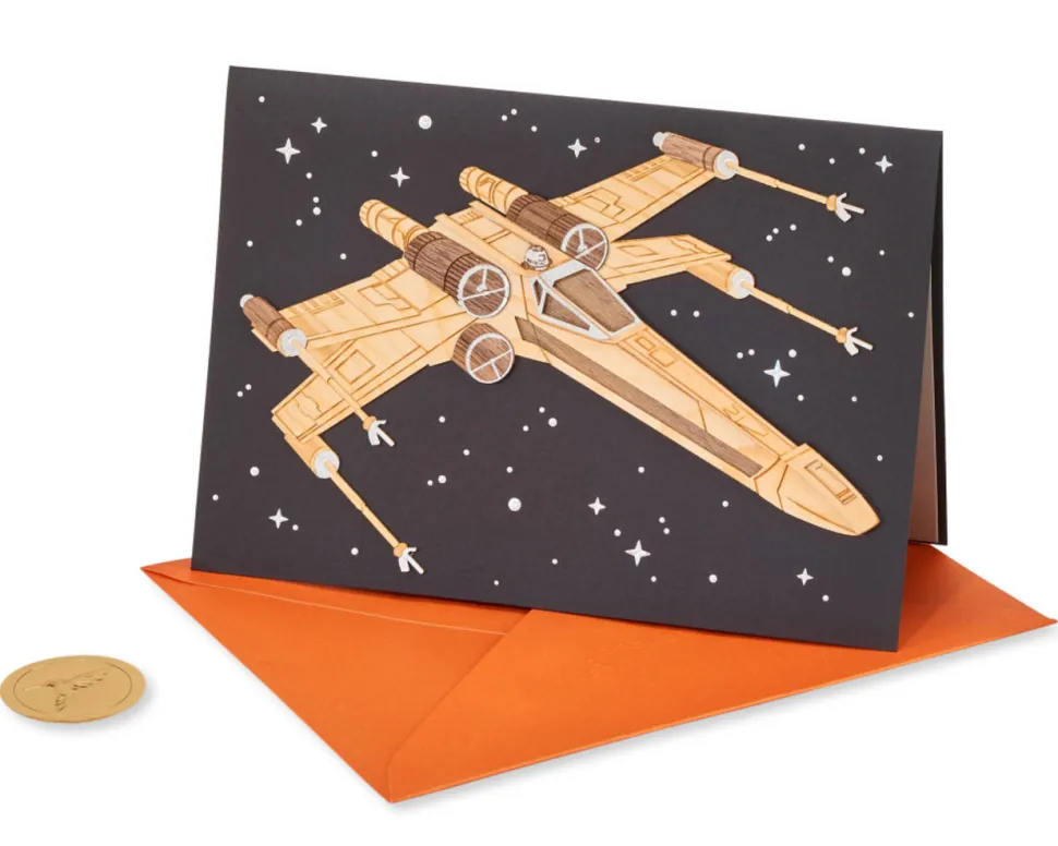Wood X Wing Fighter Star Wars Birthday Greeting Card