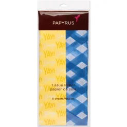 Yellow and Blue Patterns Tissue Paper, 8 Sheets