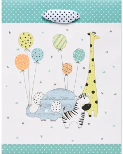 Zoo Animals with Balloons Medium Baby Gift Bag, 1 Bag